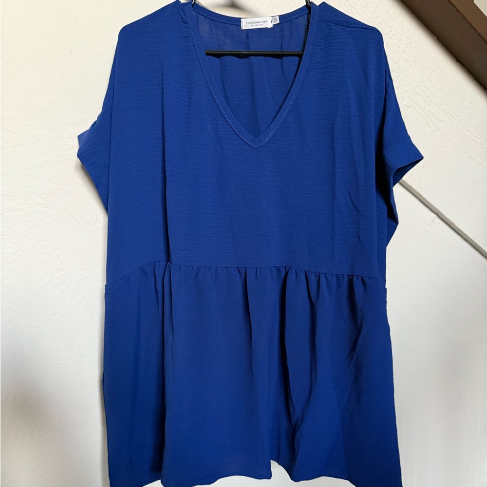 Chic Soul Royal Blue Short Sleeve Top